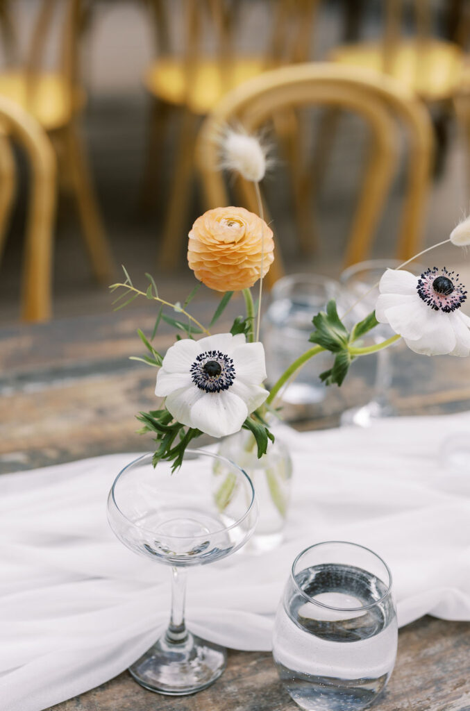 Anemones in glass bud vases